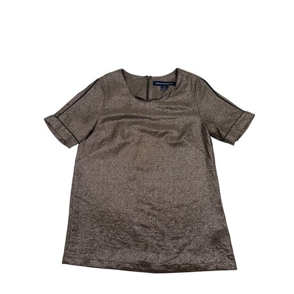 French Connection Womens Bronze Metallic Short Sleeve Work Tunic Top Size 2 - Picture 1 of 8